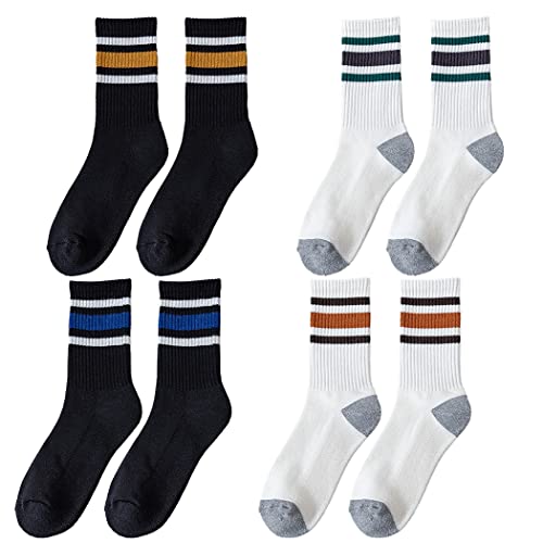 4 pares de calcetines deportivos de algodón, a rayas, informales, transpirables, para correr, baloncesto, tenis, trotar, voleibol