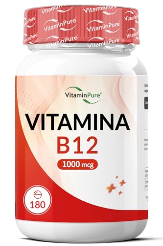 Vitamina B12 1000 mcg Alto Dosaggio, 180 Micro Compresse Vegan, Cianocobalamina ad Alta Biodisponibilità, Contribuisce a Metabolismo Energetico e Riduzione di Stanchezza e Affaticamento – VitaminPure