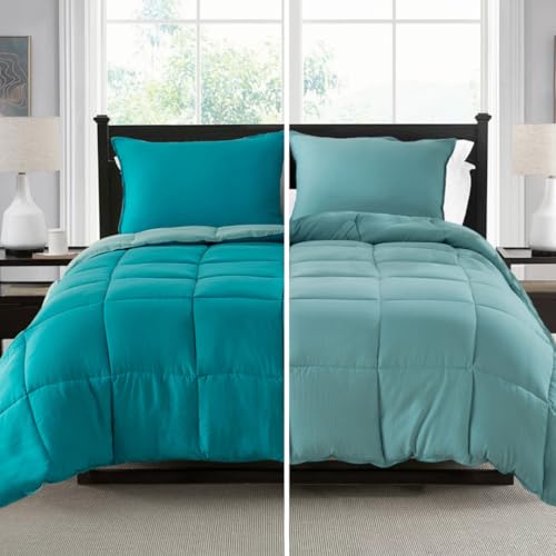 KASENTEX California King Comforter Set – Reversible Dual Color – Goose Down Alternative – Ultra-Soft, Lightweight, Machine Washable, Maintain Fluffiness, All Season Warmth (Blue/Teal) Califo