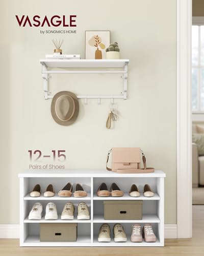 Image of VASAGLE Shoe Bench, Storage Bench, 6 Compartments, Adjustable Shelves, for Living Room, Entryway, Dorm, 11.6 x 39.4 x 19.7 Inches, Cloud White ULSB036W01