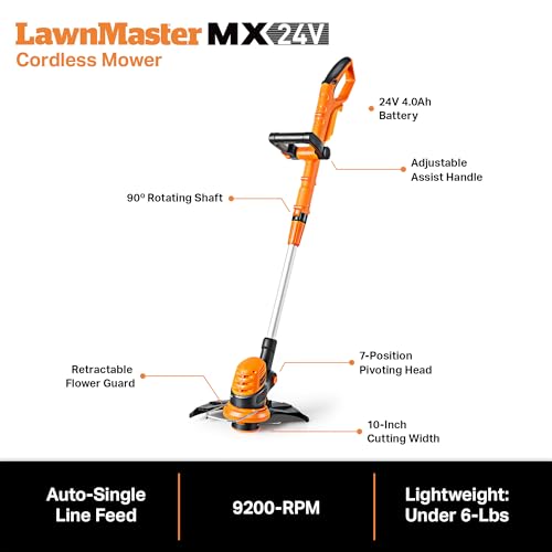 Image of LawnMaster 20VMWGT 24V Max 13-inch Lawn Mower and Grass Trimmer 10-inch Combo with 2x4.0Ah Batteries and Charger