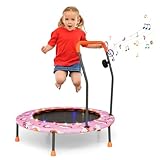 Giantex 36" Trampoline for Kids, Mini Toddler Trampoline w/Colorful LED Lights & Bluetooth Speaker, Small Rebounder Exercise Trampoline Indoor w/Foam Handle & Padded Cover for Kid Aged 3+ (Pink)