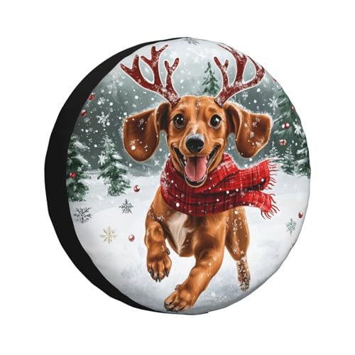 Image of Christmas Dog Spare Tire Cover Winter Weatherproof Universal Wheel Protectors Christmas New Year Wheel Covers for Rv Camper Travel Trailer SUV Truck 17 Inch Holiday Xmas Decor