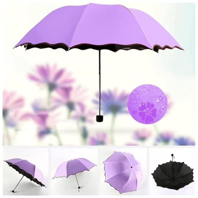 Image of Magic Umbrella Windproof and Rainproof Umbrella with Bloom After Rain Pattern 3 Fold Anti UV Protection Folding Umbrella for Rain, Sun 2 Persons Adult Kids & Women