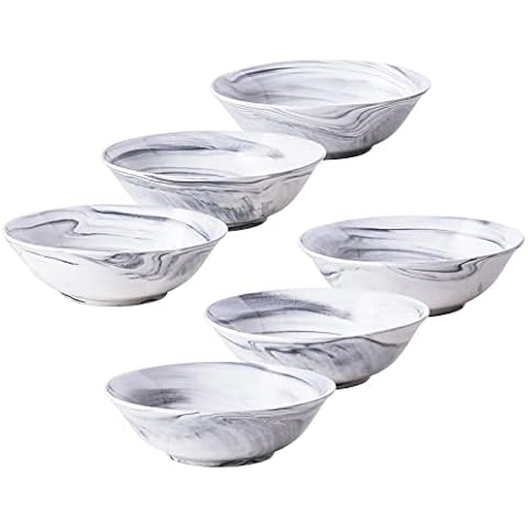 Yundu Grey Marble Ceramics Bowls Set of 6, 28 Ounce Pasta/Cereal/Salad/Soup Bowls for Kitchen, Dishwasher & Microwave Safe Cover