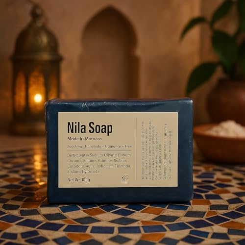 Image of MS MAGIC SECRET Moroccan Nila Soap - Brightening Body Soap Bar | Natural Indigo Powder Hammam Skincare | Deep Cleansing, Exfoliating & Glow Enhancing Bath Soap for Women & Men | 100% Natural, Sourced from Morocco made with Pure Nila, Shea Butter and Coconut Oil