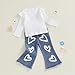 MA&BABY Toddler Girls Outfits 2T 3T 4T 5T 6T Knitted Kids Girl Denim clothes Ruffle Sleeve Tops Love Hearts Jeans Flare Pant (White Ruffle, 4-5T)