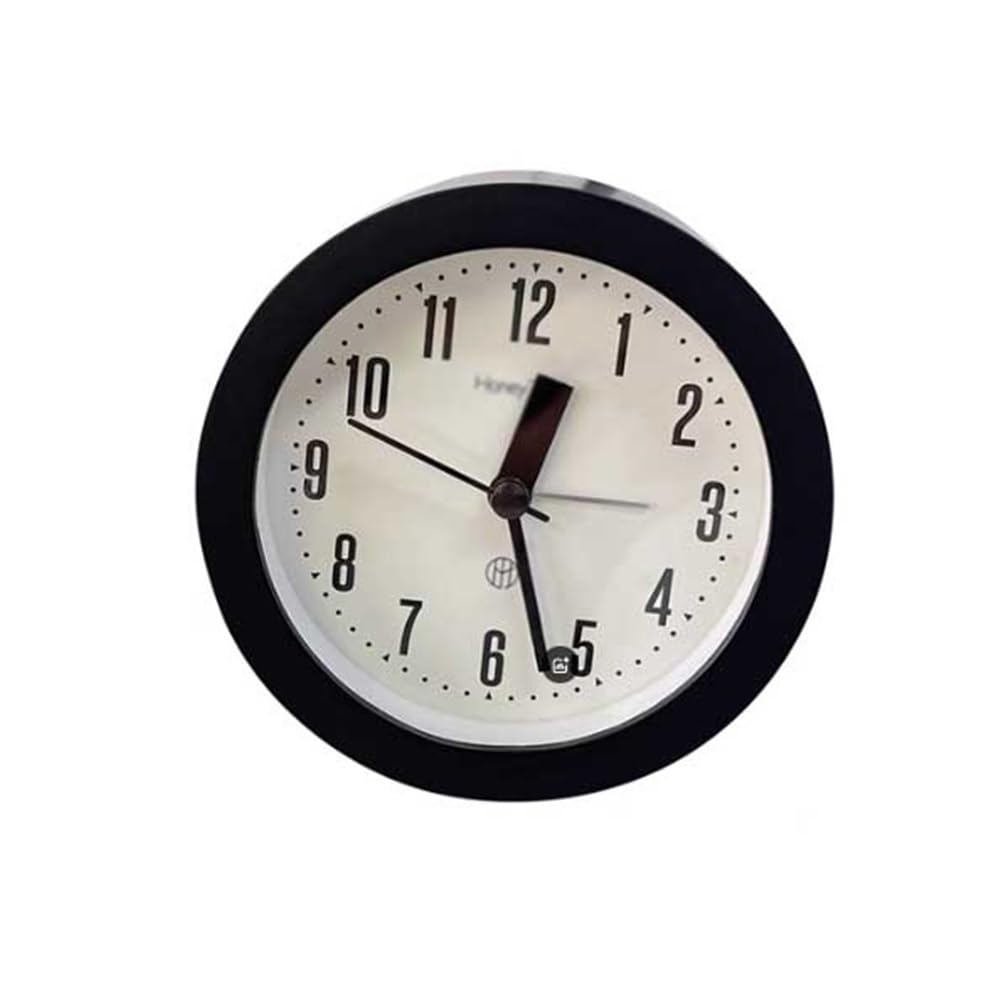 J9V4G6S3B5 Desk Clock Round Black Decorative Analog Alarm Clock for Living Room Kitchen Bedroom Office Bedside Desktop Student Tabletop Multifunctional analogue alarm clock