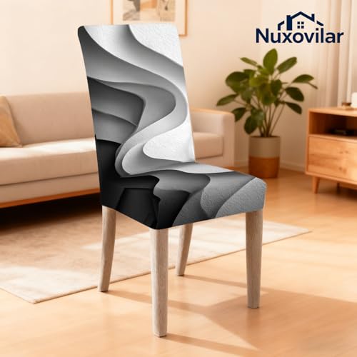 Image of Nuxovilar Black White Wavy Texture Stretch 23.6x70in 4PCS Chair Covers