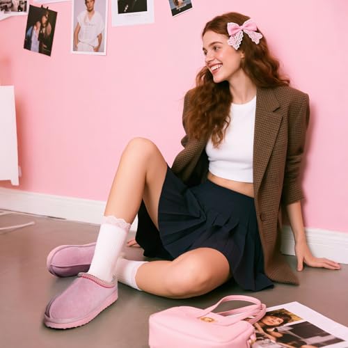 Image of Women's Slippers Fuzzy Cozy Short Ankle Shoes Indoor and Outdoor Mules Furry Warm House Slippers for Woman Cute Fluffy Clogs