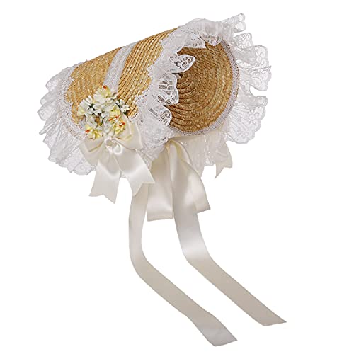 Chicas Mujeres Tea Party Sun Hat Lolita Flores Ribbons Sombreros de Paja Multicolor (Blanco) Cover