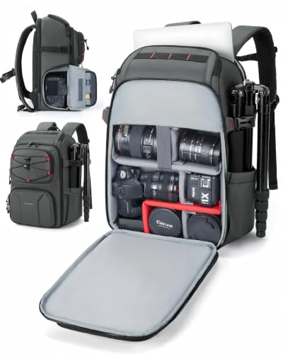 BAGSMART Camera Bag for Photographers Professional Camera Bag Fits up to 15.6 Laptop DSLR/Drones/Tripod Camera Case with Rain Cover Grey