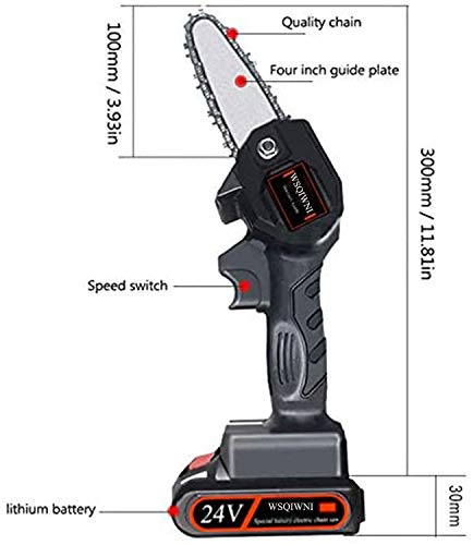 WSQINWI Mini Chainsaw with 2Pcs Chain, 4-Inch Cordless Electric Protable Chainsaw One-Hand 0.7kg Lightweight, Pruning Shears Chainsaw for Tree Branch Wood Cutting (2Pcs Batteries)