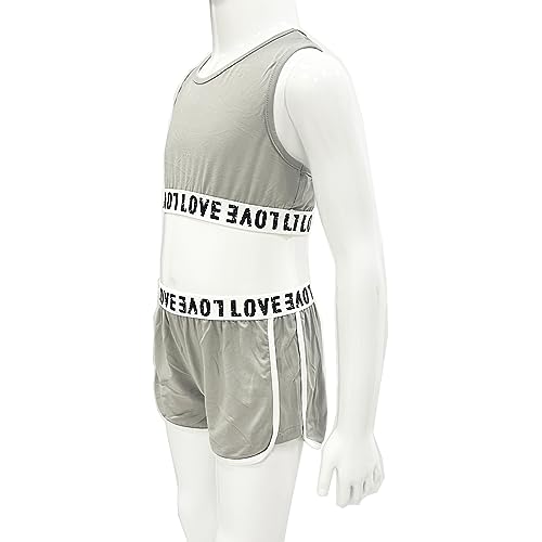 Image of TACKTIMES 2Pcs Girls Sleeveless Crop Top with Shorts Outfit Set for Athletic Leotard Dancing Swimming Gymnastics Dancewear