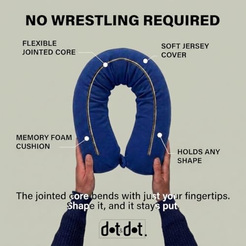 Image of Dot&Dot Twist Memory Foam Travel Pillow, Bendable Neck Pillow for Airplane, Car and Home, 26-Inch Adjustable Roll with Washable Cotton Cover, Sapphire