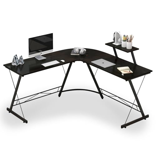 Escritorio en Forma de L, Escritorio for Juegos, escritorios de Esquina for computadora, estación de Trabajo Que Ahorra Espacio, Mesa de Oficina en casa, Mesa de Estudio(Black)