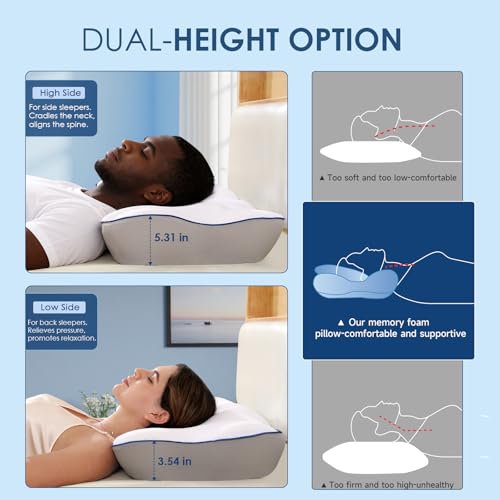 Image of Ultra Cooling Cervical Pillow for Neck Pain Relief, Patented Ergonomic Memory Foam Neck Pillow with 3X Breathable Pillowcase, Dual-Height Orthopedic Pillow for Side, Back & Stomach Sleepers (Large)