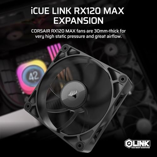 Image of CORSAIR iCUE Link RX120 MAX 120mm PWM Thick Fan - High-Static Pressure - Liquid Crystal Polymer - Magnetic Dome Bearing - Single Fan - Black