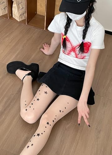 Image of Erinaco Women's Flower Pattern Sheer Footed Pantyhose Control Top Tights Stockings with Reinforced Toes