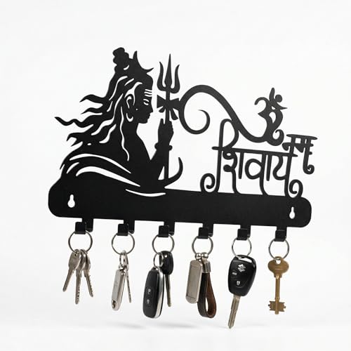 Image of Ventuos Metal Wall Mounted Key Holder with 6 Hooks, Om Namah Shivay Design, Key Organizer for Home Office Bedroom Entryway