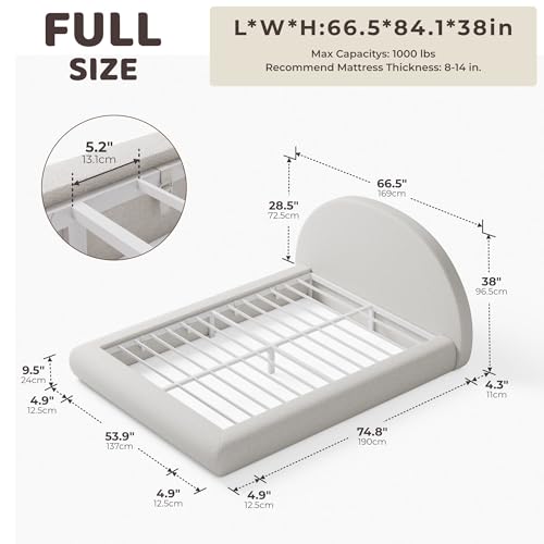 Image of RECCI AirFrame Half-Moon Upholstered Full Platform Bed Frame, Boucle Curved Arched Base with Headboard, 5 Inch Fully Round Cushioned Foam, No Box Spring Needed, Easy Assembly