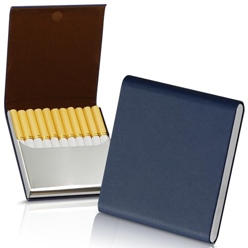SUNDEE Étui à cigarettes portable en métal avec boîte de transport magnétique en cuir fin pour contenir 10 cigarettes de taille normale, poche à...