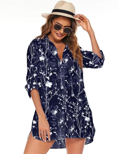 Image of HOTOUCH Women Boyfriend Shirts Button Down Long Sleeve Blouse Cuffed Sleeve Collared Shirt