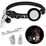 AirTag Katzenhalsband mit AirTag-Halterun,Reflektierende Halsband Katze mit Glocke Namen Adresse und Schwarze Schnalle,Verstellbar 18-27cm Katzenhalsband für Mädchen Jungen Kätzchen Welpen