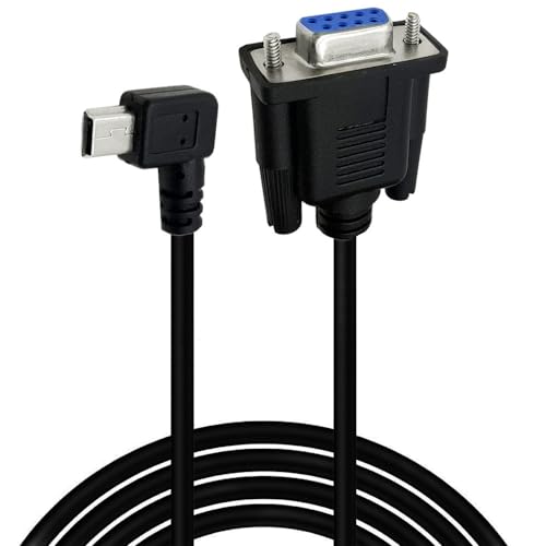 MTUERANC USB to RS232 Serial Adapter, USB Mini 5 Pin Male to DB9 9 Pin Female Serial Converter Cable 1.8M/6Feet (Right Angle mini USB to RS232 Serial)