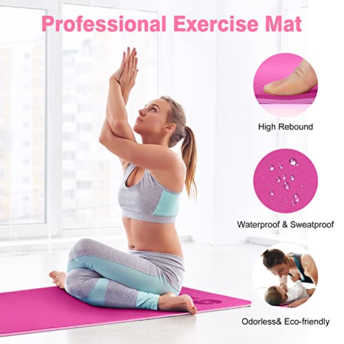Bobo Banana 1/4 Thick Tpe Yoga Mat,72"X24" Eco-Friendly Non-Slip Exercise & Fitness Mat For Men&Women With Carrying Strap, Home Workout Mat For Yoga,Pilates& Floor Exercise (Rose) #TOP4