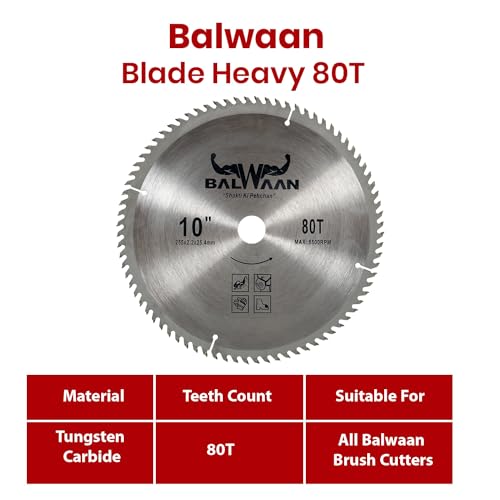 Image of Balwaan Krishi 80 Teeth TCT Blade for Brush Cutter /Crop Cutter Attachment (80Tx10'') /Heavy Duty Blade /Suitable for All Types of Brush Cutter