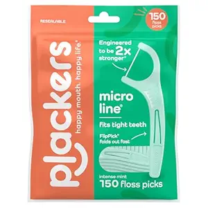 Plackers® Micro Line® Floss Picks - Intense Mint, Floss Fiber Made Without PTFE, 150 Count