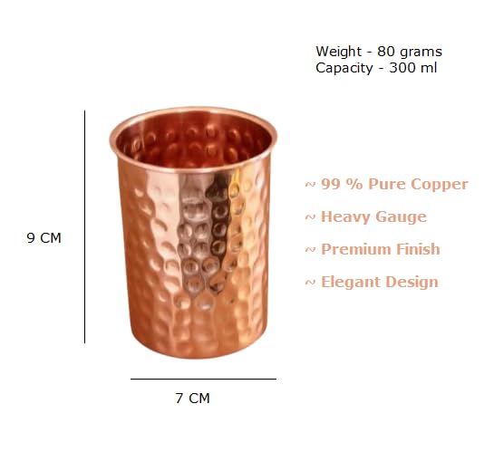 Image of 100% Pure Copper Hammered Tumbler Set of 6 (300ml Each) | Handmade Ayurvedic Copper Water Glasses | Traditional Tamba Drinking Glasses for Home & Kitchen