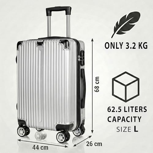 Posh Valigia Rigida Abs – Valigia Da Viaggio Bagaglio A Mano, Media, Grande, Trolley Leggero Con Ruote Gemellate Silenziose A 360°, Argento, MittelgroßE L, Classico - 2