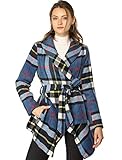 Allegra K Damen Asymmetrisch Bindegürtel Wickel Kariert Trenchcoat Mantel Blau L
