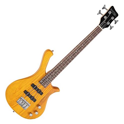 Rocktile TB-4 NHS Traveler E-Bass - Bajo eléctrico de 4 cuerdas en formato de viaje - Cuerpo: Aliso, mástil: Arce - Diapasón: Technical Ebony - 2 pastillas single coil - Natural Honey Stain