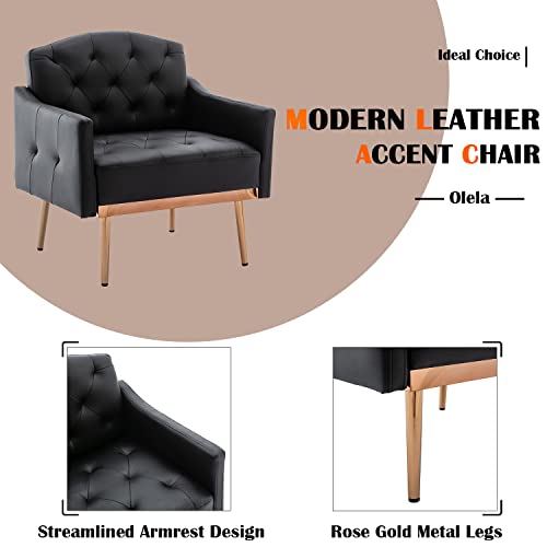 Olela Faux Leather Accent Chair With Arms For Living Room, Modern Tufted Single Sofa Armchair With Gold Metal Legs Upholstered Reading Chair For Bedroom Office Decorative (Black - Leather) #TOP5