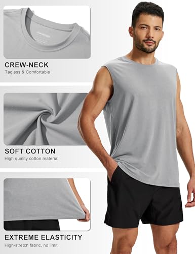 TACVASEN Trägershirt Herren Tanktop Muskelshirt Gym Fitness Baumwolle Laufshirt Ärmellos UPF 50+ Sommer Hellgrau L 6