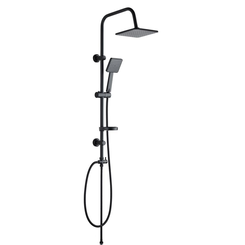 Milano Elisa Square Shower Column Set - Black Finish| 2 in 1 Multi Functional Rain Shower System| Metal Complete Shower Set For Bathroom - Head Shower, Hand Shower, Soap Tray & Diverter|(34x20x100cm)