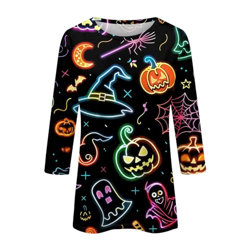 Cute Funny Halloween Shirts for Women Plus Size 3/4 Length Long Sleeve Womens Tops Witch Gothic Renaissance Shirt