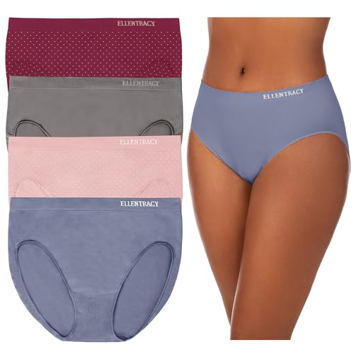 Image of COMPANY ELLEN TRACY Women's High Cut Brief Panties Breathable Seamless Underwear 4-Pack Multipack (Regular & Plus Size)