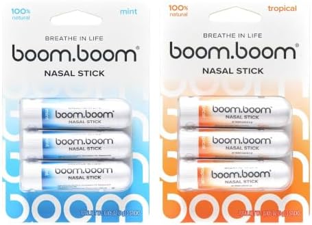 BoomBoom Nasal Stick, Essential Oils + Menthol Inhaler, Mint and Tropical