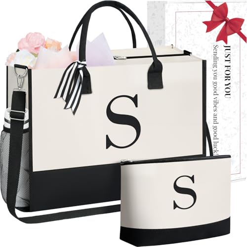 Image of BAGAIL Personalized Initial Tote Bag,Birthday Gifts for Women, Monogrammed Beach Bag for Mom, Teachers, Friends