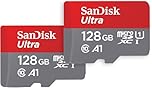SanDisk 128GB Ultra microSDXC card + SD adapter up to 140 MB/s with A1 App Performance UHS-I Class 10 U1 - Twin Pack