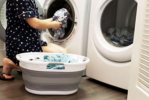 Sammart 36L (9.5 Gallon) Collapsible 3 Handled Plastic Laundry Basket-Foldable Pop Up Storage Container-Portable Washing Tub-Space Saving Basket/Water Capacity 27L/7.1 Gallon (1, Grey) #TOP2