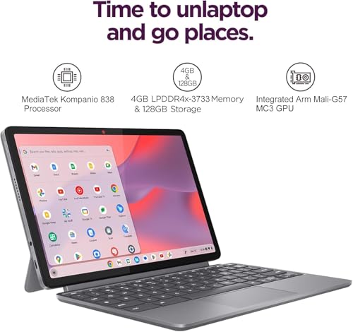 Image of Lenovo Chromebook Duet Gen 9 11 inch FHD+ 2-in-1 Tablet Touchscreen Laptop (8-Core MediaTek Kompanio 838, 4GB, 64GB eMMC + 64GB SD Card, Detachable Keyboard) 8MP Webcam, Students, Home, IST HUB, Chrome OS