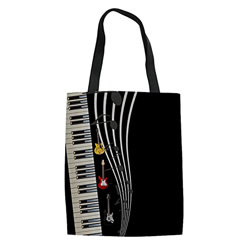 Howilath Bolso de lona resistente para mujer, bolso de hombro de compras de World Masterpiece, Guitarra de piano, Talla Unica Cover