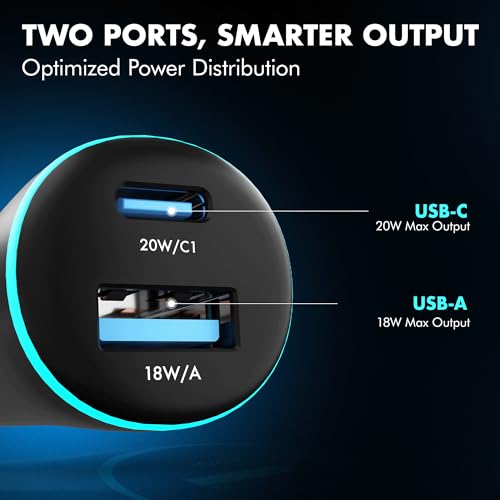 Image of PD 20W Wozoyo Car Charger with Type-C & USB A, Power Delivery, PPS & QC 3.0, Dual Port Fast Charging (20W + 18W), 12V-24V Compatible, Multi-Layer Protection, 2-Years Manufacturer Warranty