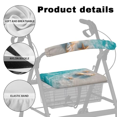 Image of Beach Shells Rollator Accessories for Ladies Adjustable Rollator Walker Seat and Backrest Covers Universal Walkers for Seniors with Seat Cover