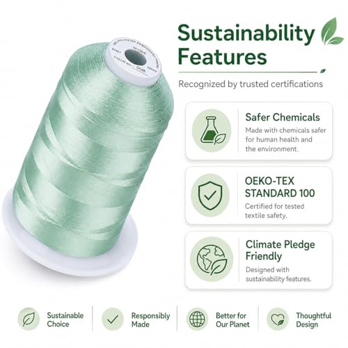 Image of Simthread Embroidery Machine Thread 5000M 40WT Polyester, Minty Teal S048 | 5000M 40WT polyester thread feeds smoothly for home or commercial embroidery projects.